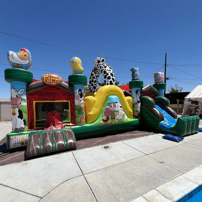 Amusement intérieur et extérieur Commercial PVC gonflable Animal de ferme Château en rebond avec glissement