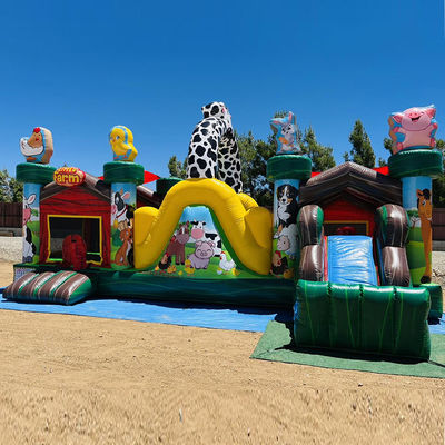 Amusement intérieur et extérieur Commercial PVC gonflable Animal de ferme Château en rebond avec glissement