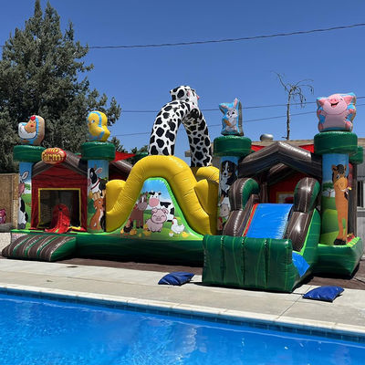 Amusement intérieur et extérieur Commercial PVC gonflable Animal de ferme Château en rebond avec glissement