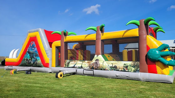 Course d'obstacles de dinosaures du Jurassique gonflable pour enfants et adultes