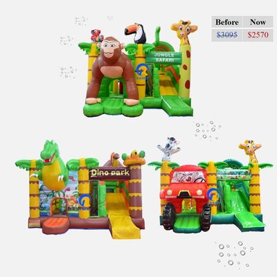 Château gonflable en PVC avec diapositive Thème jungle de qualité commerciale Taille personnalisée