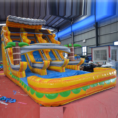 Symphonie jaune de marbre gonflable piscine à toboggan double pour les occasions commerciales
