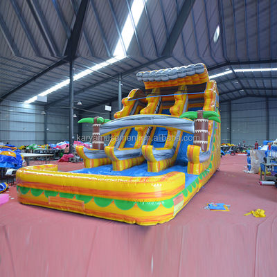 Symphonie jaune de marbre gonflable piscine à toboggan double pour les occasions commerciales