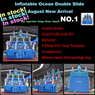 Maison à rebond blanc à double voie Tracteur Air Bouncer Water Slide gonflable Prêt à être expédié