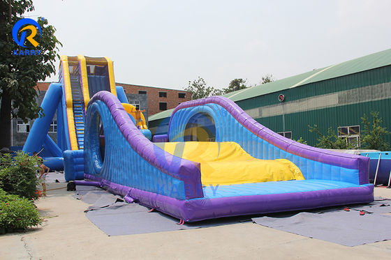 Grand parcours d'obstacles gonflables bleu populaire de l'eau N sec toboggan pour enfants et adultes