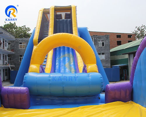 Grand parcours d'obstacles gonflables bleu populaire de l'eau N sec toboggan pour enfants et adultes