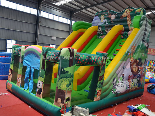 Amusement intérieur et extérieur 2024 PVC Jungle Animal double voie gonflable trottoir humide et sec