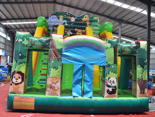 Amusement intérieur et extérieur 2024 PVC Jungle Animal double voie gonflable trottoir humide et sec