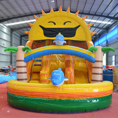 Plage à double voie N Soleil toboggan gonflable populaire design de palmier tropical