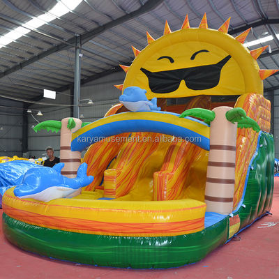Plage à double voie N Soleil toboggan gonflable populaire design de palmier tropical