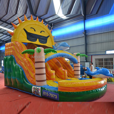 Plage à double voie N Soleil toboggan gonflable populaire design de palmier tropical