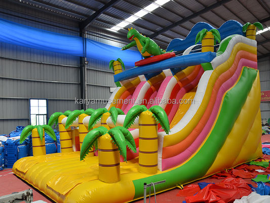 Jeu de parc en plein air à 2 voies, palmier tropical en PVC gonflable, trampoline à saut de dinosaure