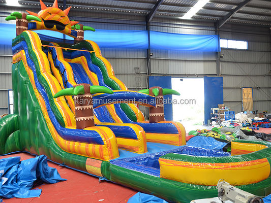 32 pieds Jumbo Palm Tree Slide gonflable solaire avec enfants jouent à la piscine et le toboggan
