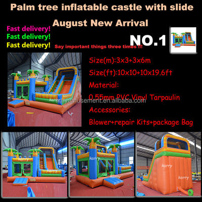 Château de location de palmier Château gonflable avec piscine à toboggan CE/EN71/EN14960 certifié