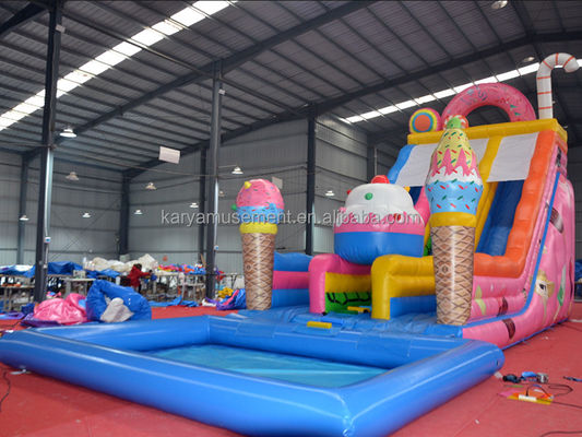 Fête commerciale Location de toboggan avec piscine pour enfants en rose glacé