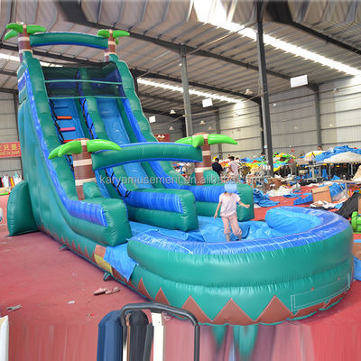 29ft Tropical Jump Water Slide Pool Commercial Backyard Big Palm Water Slide avec piscine