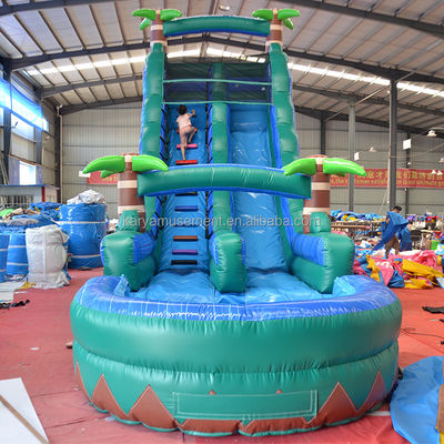 29ft Tropical Jump Water Slide Pool Commercial Backyard Big Palm Water Slide avec piscine