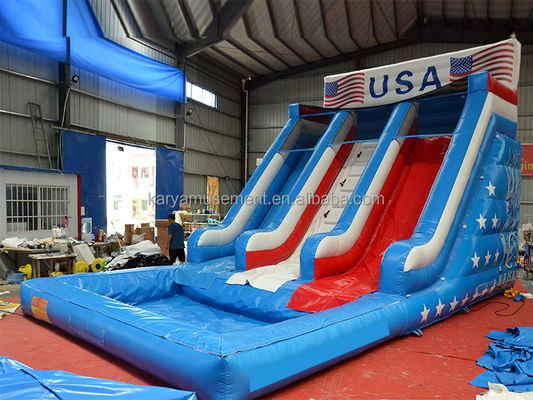 Glissière gonflable bleu dragon de qualité commerciale pour adultes avec 2 glissières et piscine à glissière