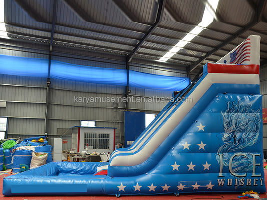 Glissière gonflable bleu dragon de qualité commerciale pour adultes avec 2 glissières et piscine à glissière