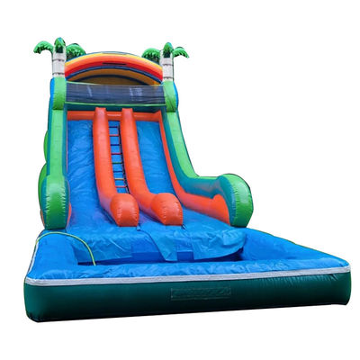 Glissière gonflable de qualité commerciale avec double voie et thème de palmier tropical