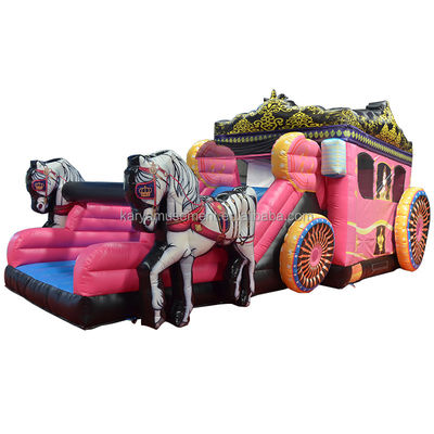 Meilleur PVC Princess Carriage Bouncer House Combo Bounce Slide gonflable rose avec souffleur