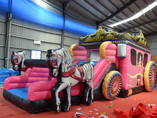 Meilleur PVC Princess Carriage Bouncer House Combo Bounce Slide gonflable rose avec souffleur