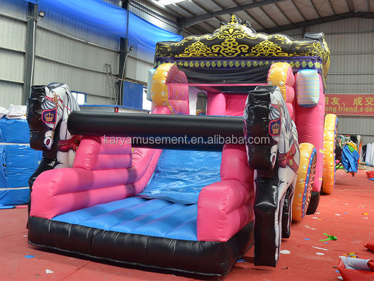 Meilleur PVC Princess Carriage Bouncer House Combo Bounce Slide gonflable rose avec souffleur