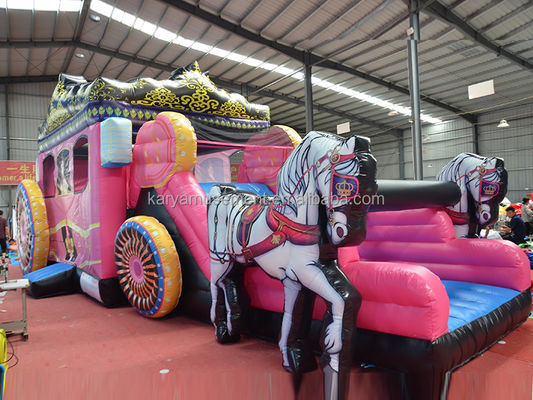 Meilleur PVC Princess Carriage Bouncer House Combo Bounce Slide gonflable rose avec souffleur