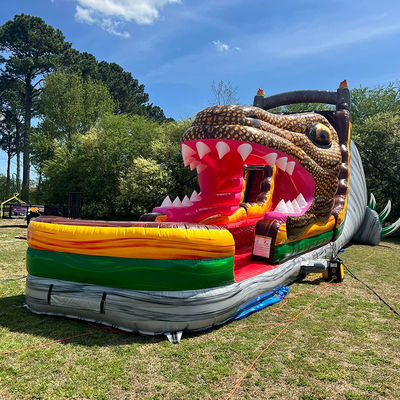 Glissière gonflable en PVC sur mesure sur le thème du dinosaure jurassique Glissière d'eau avec piscine