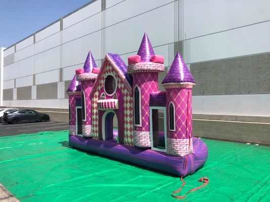 Terrain de jeux en plein air PVC personnalisé sur gonflables Rose château toile de fond pour anniversaire / mariage