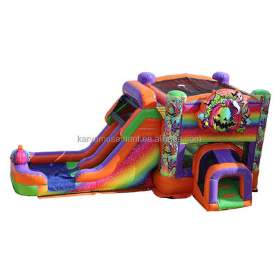 Maison à rebond d'Halloween unisexe avec double toboggan et château gonflable arc-en-ciel