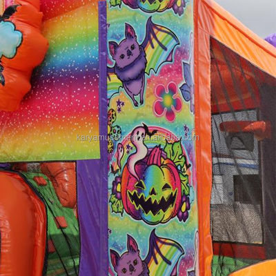 Maison à rebond d'Halloween unisexe avec double toboggan et château gonflable arc-en-ciel