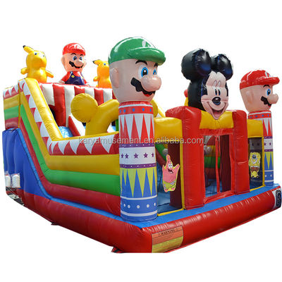 Blower Ville amusante gonflable avec Mickey et Mario Château gonflable Bouncer House Combo Blower de terrain de jeu inclus