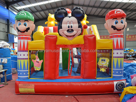 Blower Ville amusante gonflable avec Mickey et Mario Château gonflable Bouncer House Combo Blower de terrain de jeu inclus