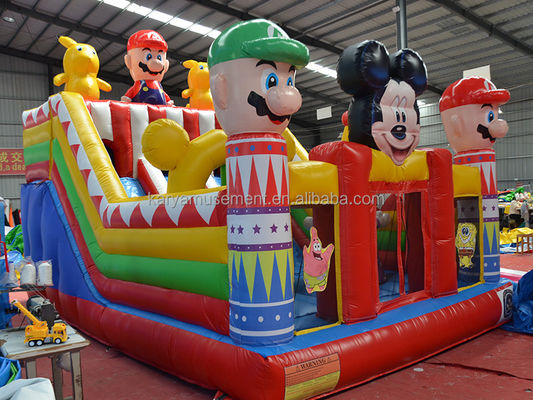 Blower Ville amusante gonflable avec Mickey et Mario Château gonflable Bouncer House Combo Blower de terrain de jeu inclus
