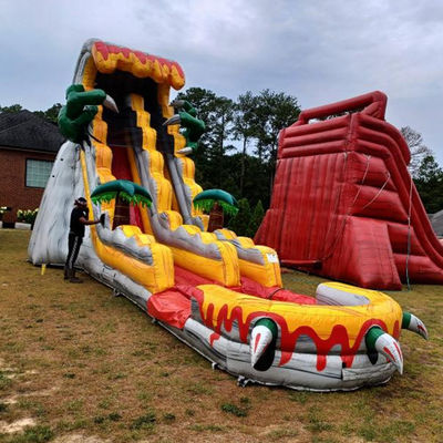 Grands toboggans gonflables pour adultes 36 pieds Jeu de saut passionnant avec thème dinosaure tropical