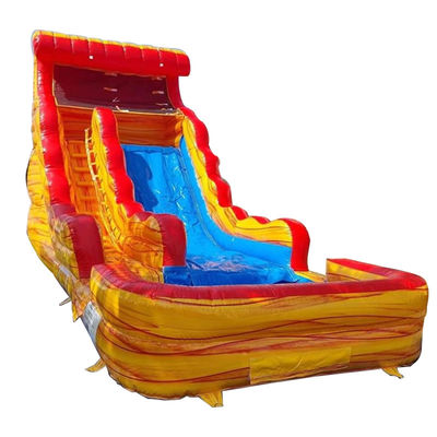 Logo personnalisé Parc aquatique en PVC commercial Marbre jaune toboggan gonflable avec piscine