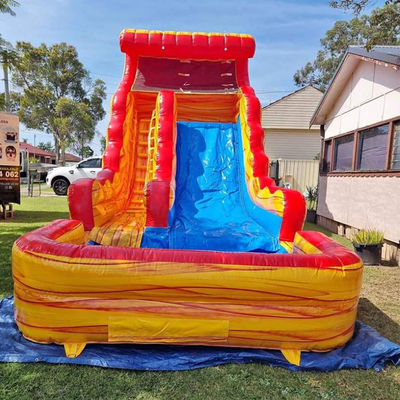 Logo personnalisé Parc aquatique en PVC commercial Marbre jaune toboggan gonflable avec piscine