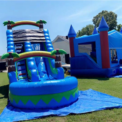 Parcs aquatiques extérieurs certifiés CE/EN71/EN14960 Glissière aquatique à palmiers tropicaux bleus pour 5 à 10 passagers
