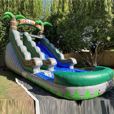 Grande piscine enfants saut de glissière Fête de maison Commercial Tropical Palmiers Glissière d'eau avec deux glissière n