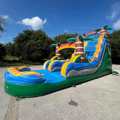 Expédition facilitée PVC commerciaux Tropical Palm Tree Water Slide gonflable avec piscine