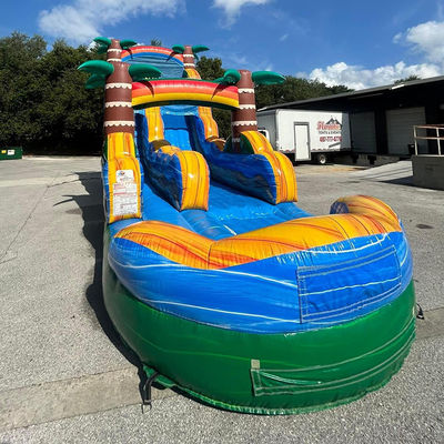 Expédition facilitée PVC commerciaux Tropical Palm Tree Water Slide gonflable avec piscine