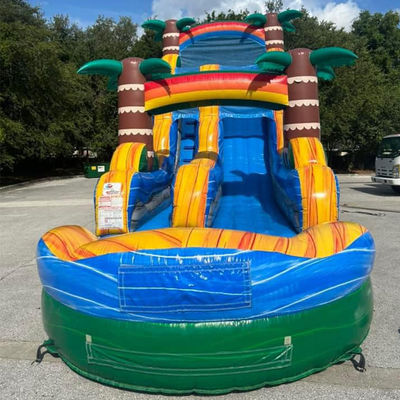 Expédition facilitée PVC commerciaux Tropical Palm Tree Water Slide gonflable avec piscine