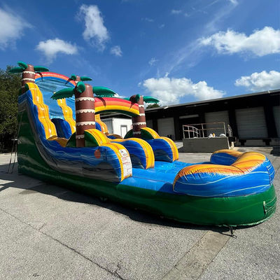 Expédition facilitée PVC commerciaux Tropical Palm Tree Water Slide gonflable avec piscine
