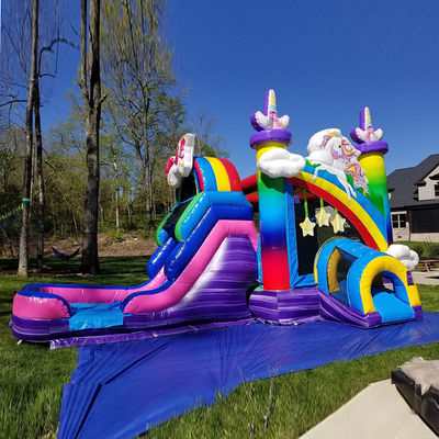 Jouets gonflables pour enfants arc-en-ciel licorne trampoline château maison gonflable avec glissement