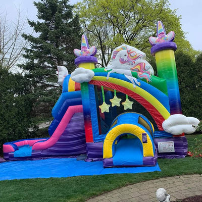 Jouets gonflables pour enfants arc-en-ciel licorne trampoline château maison gonflable avec glissement