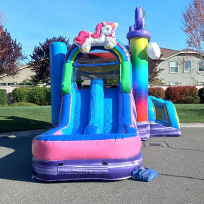Jouets gonflables pour enfants arc-en-ciel licorne trampoline château maison gonflable avec glissement