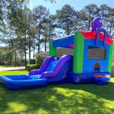 0.55mm Platon PVC Tarpaulin gonflable Combo château glisser-déposer et piscine pour les enfants