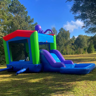 0.55mm Platon PVC Tarpaulin gonflable Combo château glisser-déposer et piscine pour les enfants
