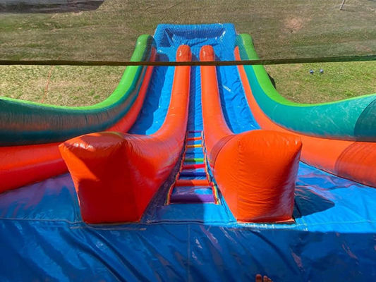 Capacité maximale 100-500 kg Parc aquatique gonflable à double voie avec piscine et toboggan à palmiers